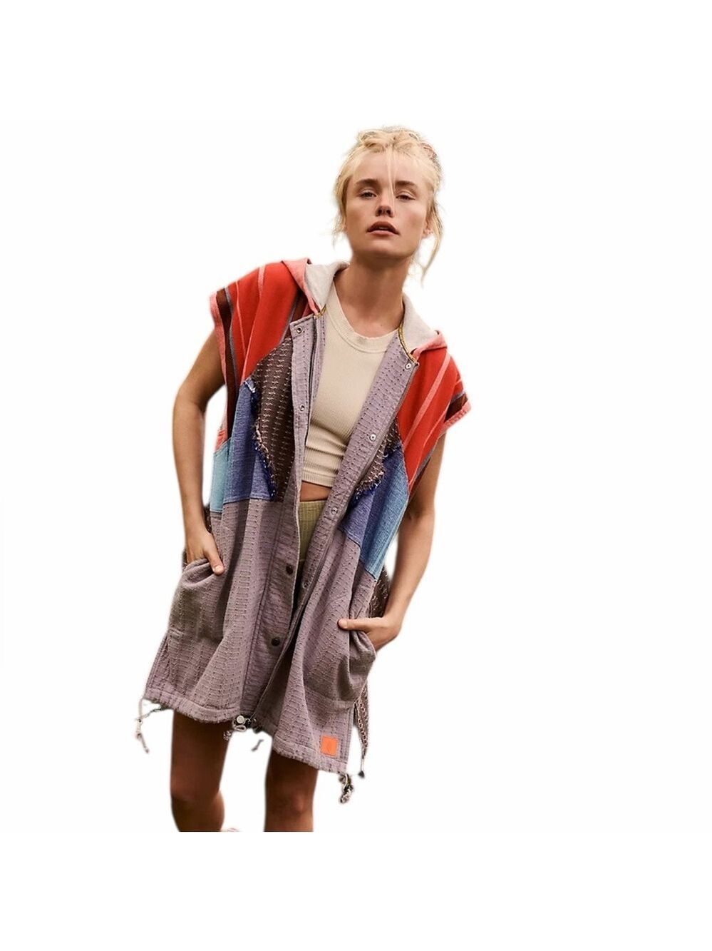 Free People Movement Sun Bum Vest Patchwork Very Oversized Boho Chic Super Cute - Picture 2 of 8